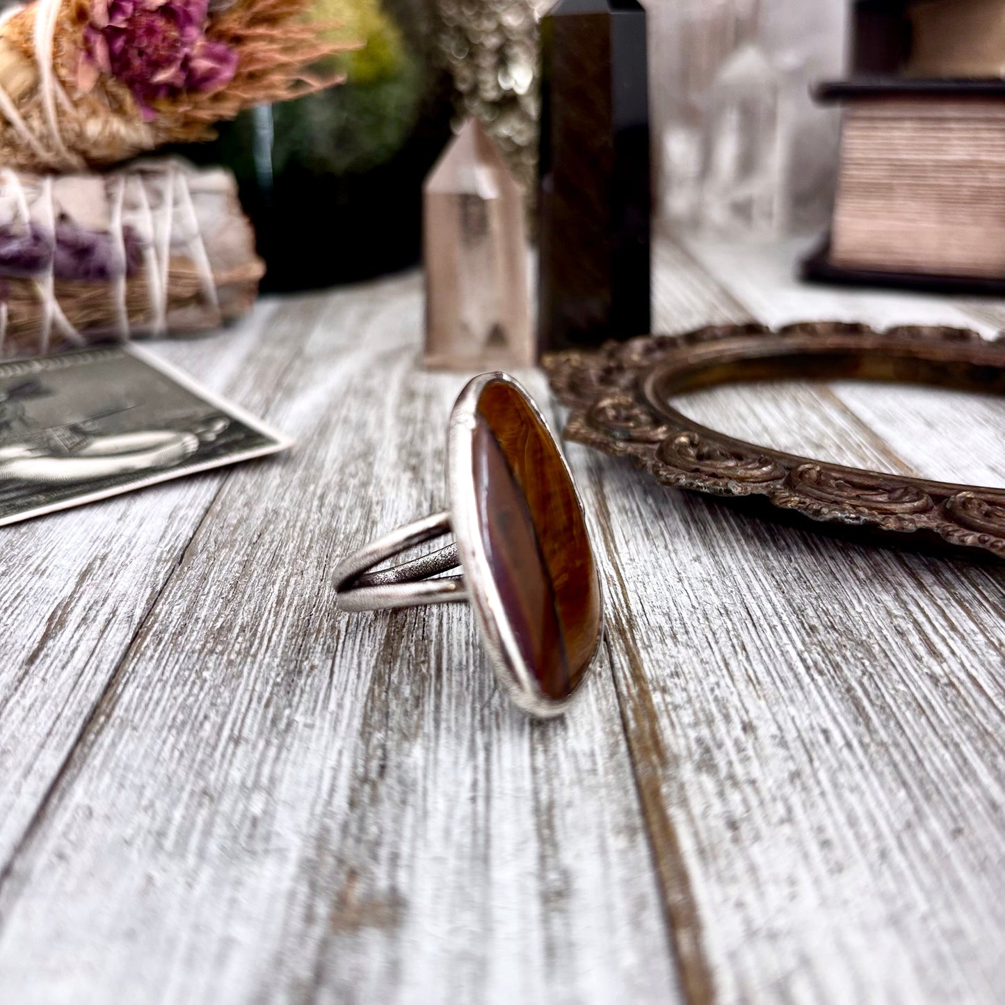 Tigers Eye Fine Silver Ring Size 7.5 / Foxlark Crystal Jewelry Collection