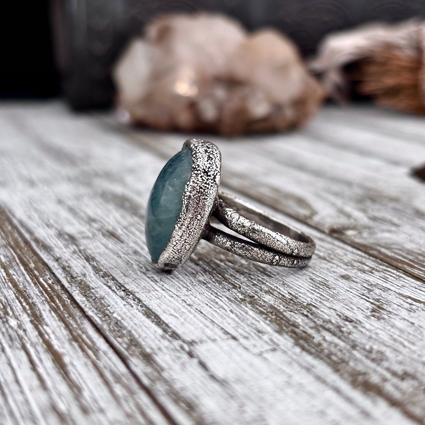 Aquamarine Crystal Ring Set in Fine Silver Size 7 / Foxlark Collection - One of a Kind