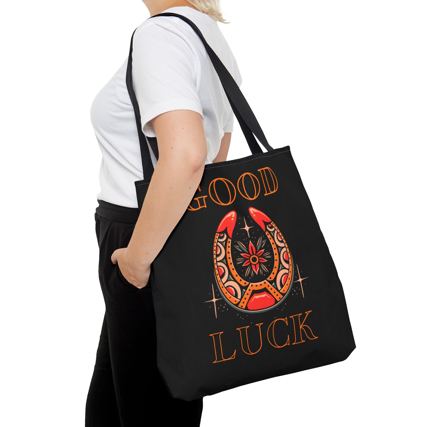 Copy of Good Luck Tattoo Tote Bag in Black / Vintage American Old School Traditional Tattoo Flash / Punk Rock Beach Shopping Bag Lucky - Foxlark Crystal Jewelry