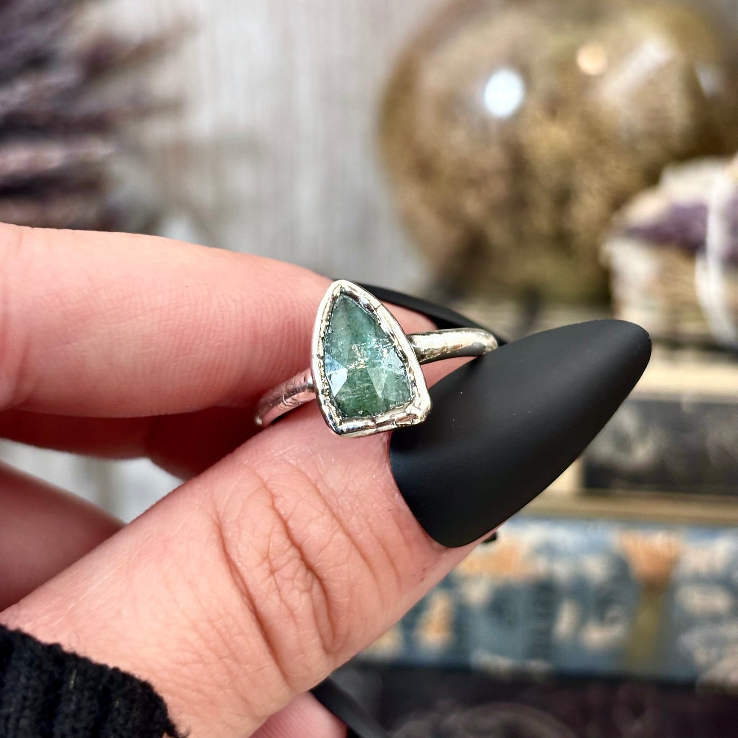 Blue Kyanite Triangle Ring Fine Silver Small Faceted Stone Ring Size 5 6 7 8 9 10 11 / Foxlark Collection