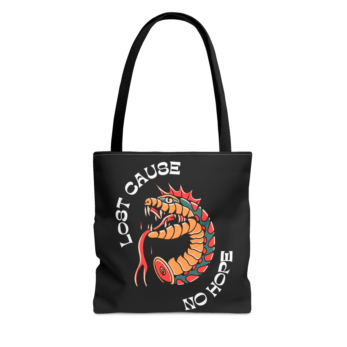 Lost Cause No Hope Snake Head Tattoo Tote Bag in Black - Foxlark Crystal Jewelry