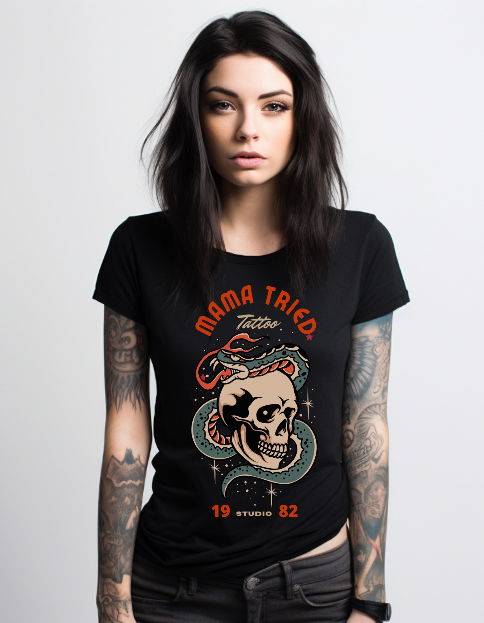 Mama Tried Tattoo studio Snake and Skull Tattoo T shirt Vintage Old Foxlark Crystal Jewelry