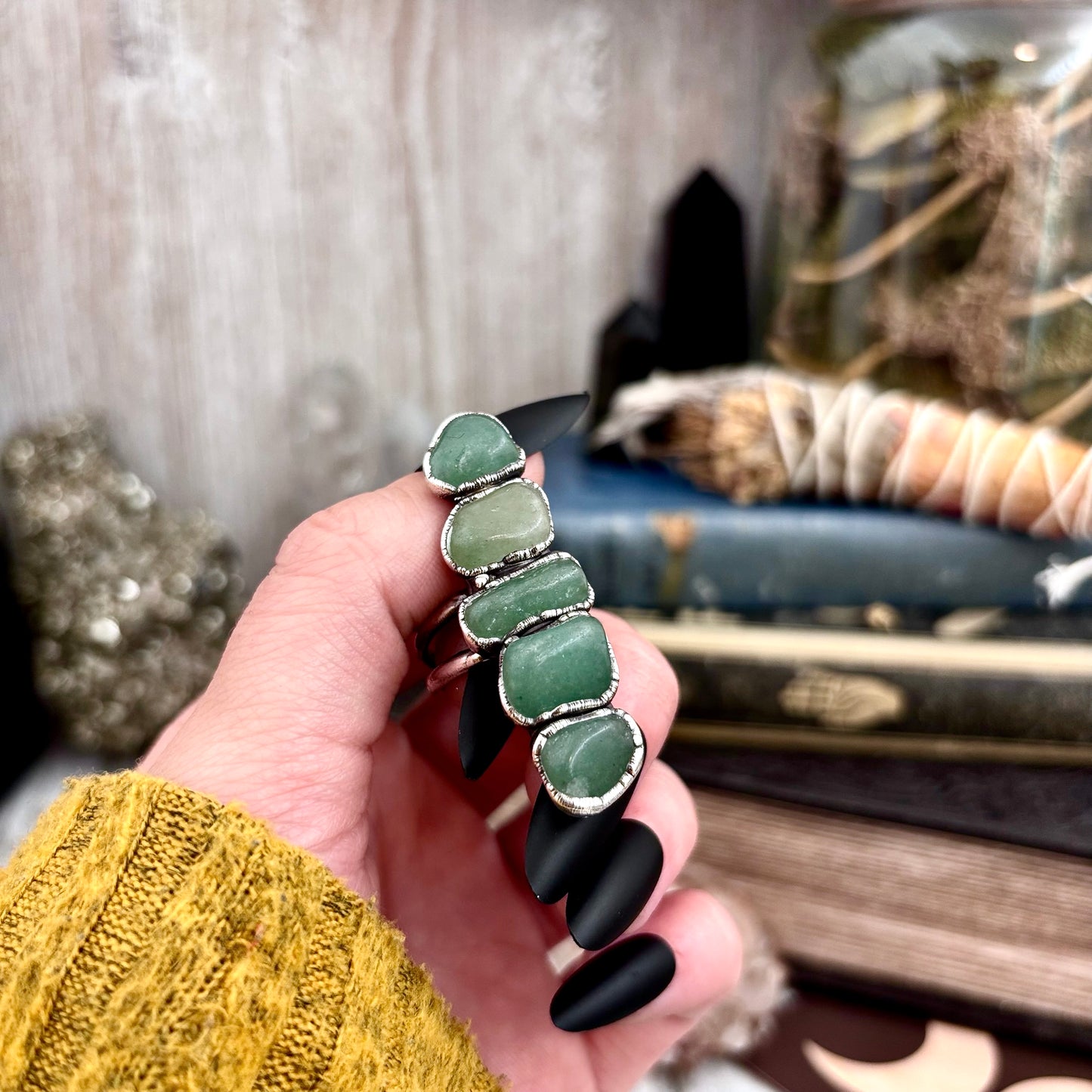 Multi Stone Aventurine Crystal Ring Set in Fine Silver Size 9 / Foxlark Collection - One of a Kind