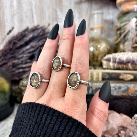 Smoky Quartz Ring Fine Silver Small faceted Stone Ring Size 5 6 7 8 9 10 11 / Foxlark Collection