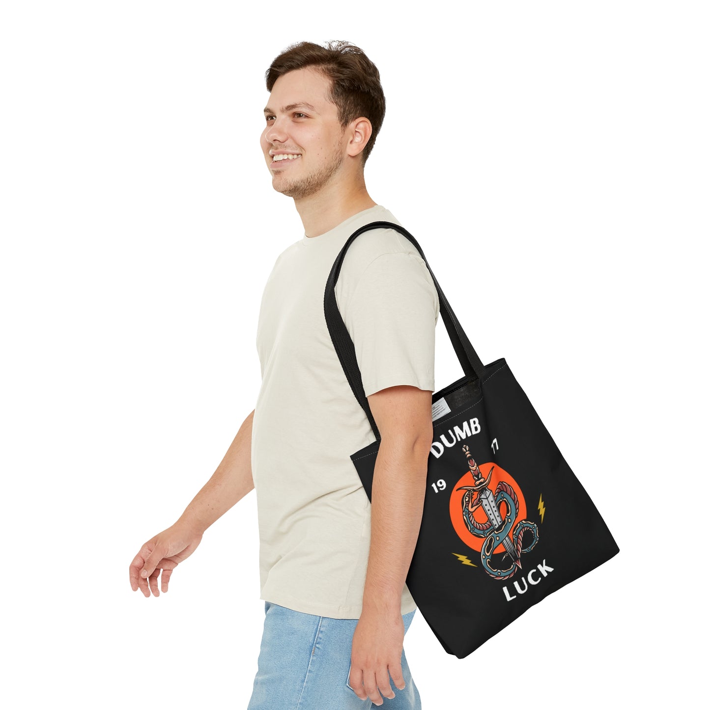 Dumb Luck Snake and Dagger Tattoo Tote Bag in Black / Vintage American Old School Traditional Tattoo / Punk Rock Alternative Beach - Foxlark Crystal Jewelry