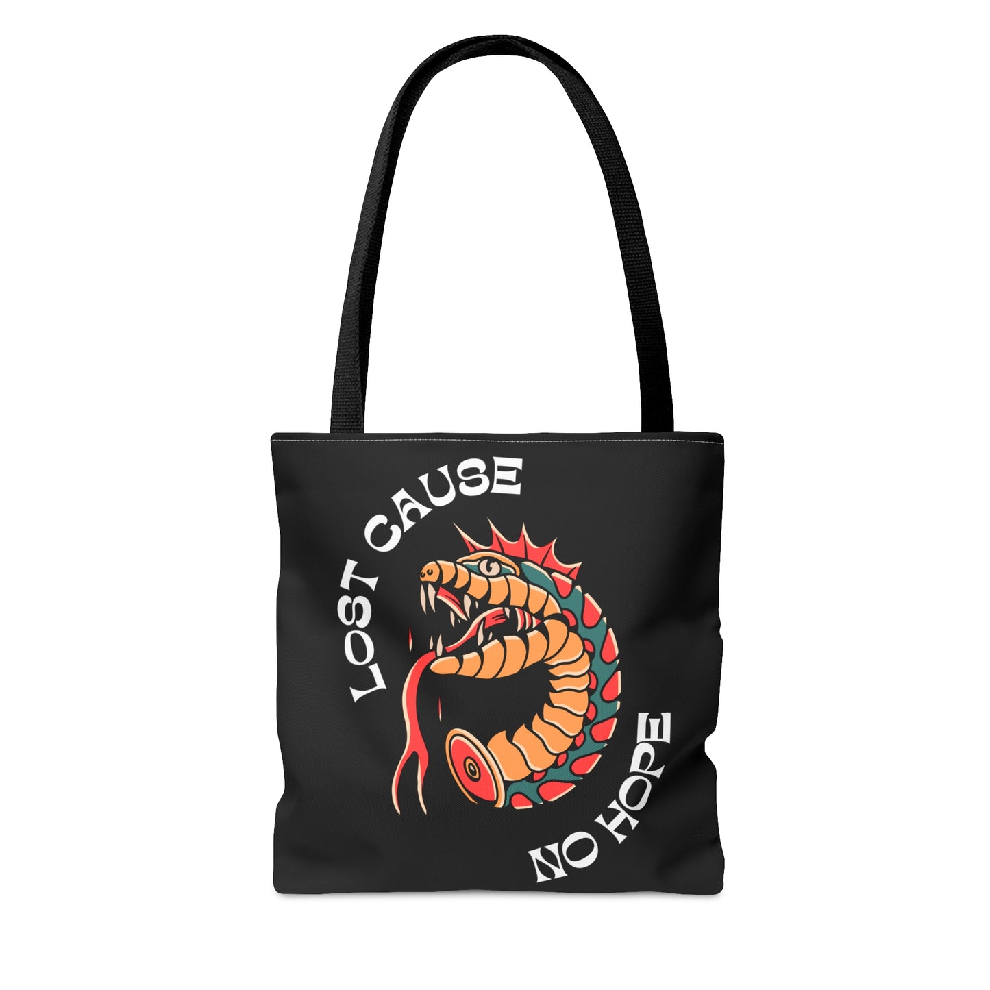 Lost Cause No Hope Snake Head Tattoo Tote Bag in Black - Foxlark Crystal Jewelry