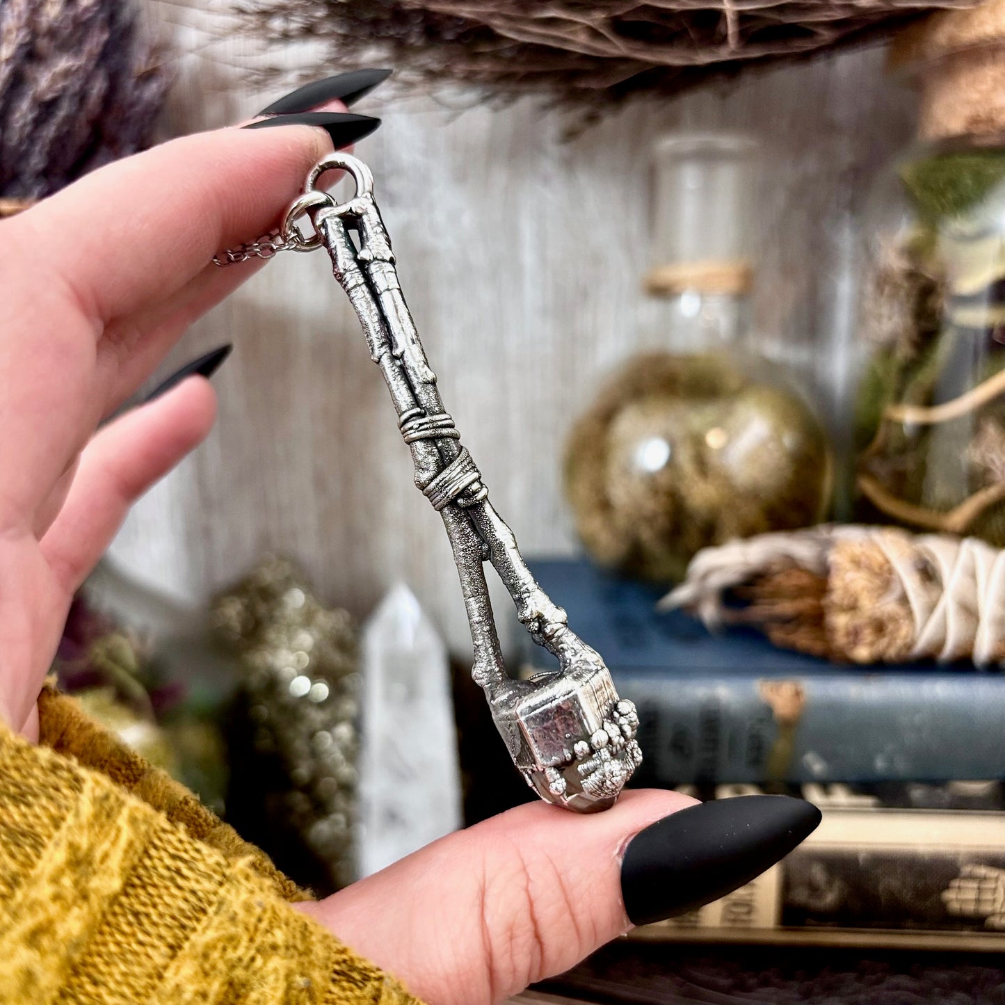 Silver necklace from FOXLARK's Sticks & Stones Collection featuring a garden quartz crystal pendant on a delicate chain.