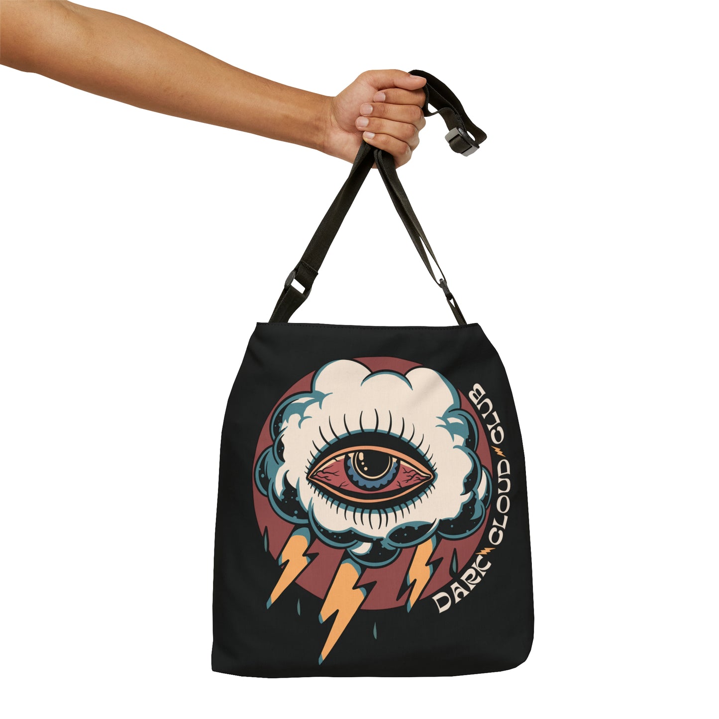 Dark Cloud Cloud Eye Lightning Tattoo Adjustable Tote Bag in Black / Vintage Old School Traditional Tattoo Flash / Punk Rock Shopping - Foxlark Crystal Jewelry