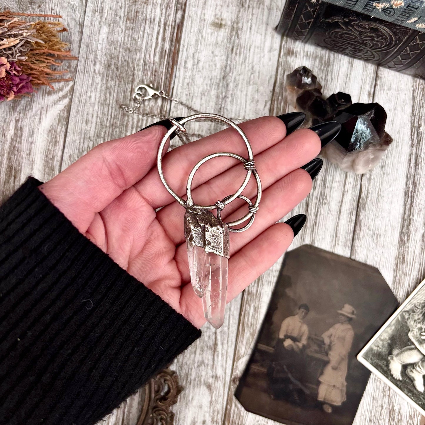 Big Raw Clear Quartz Crystal Necklace in Fine Silver / Foxlark Collection - One of a Kind