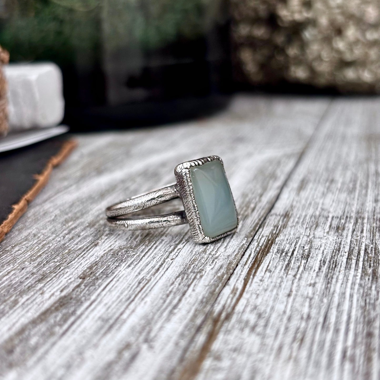 Blue Chalcedony Ring Fine Silver Stone Ring Size 8/ Foxlark Collection- One of a Kind