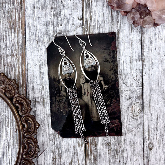 Sterling Silver Planchet Hoop Fringe Earrings / Long Dangle Witchy Earrings