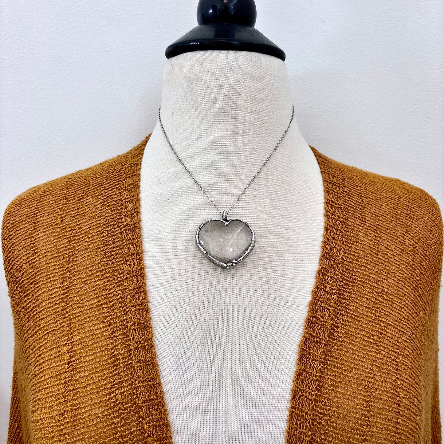 Clear Quartz Crystal Heart Necklace Fine Silver / Foxlark Collection