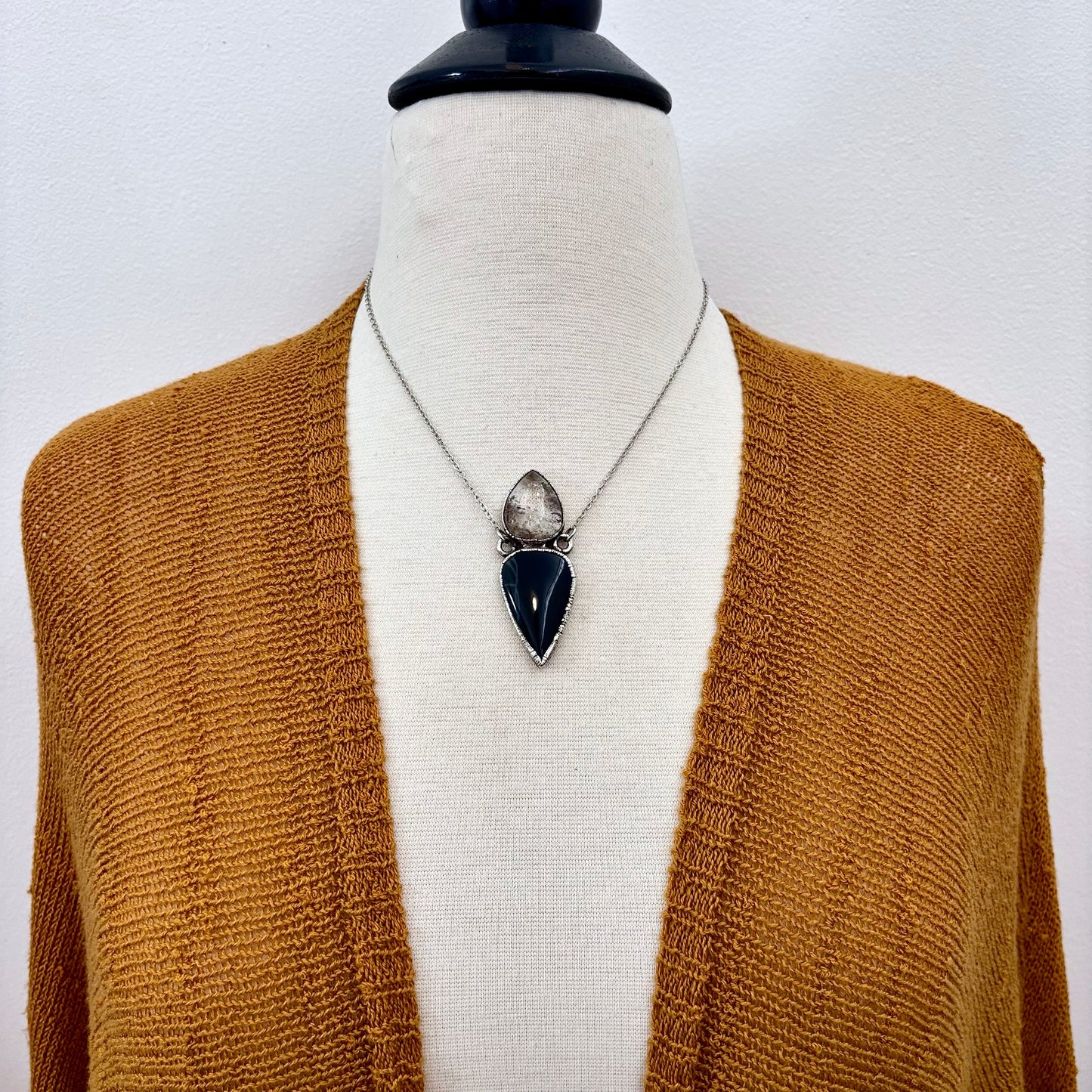 Multi Stone Garden Quartz Spiderweb Obsidian Necklace Silver / Foxlark Collection