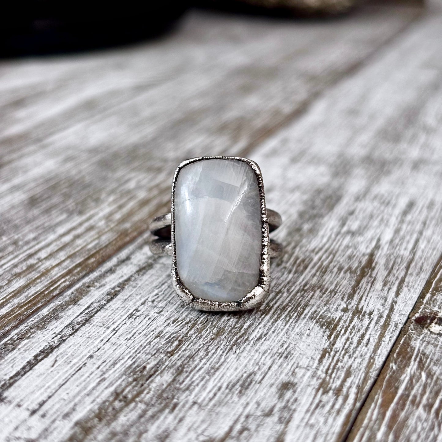 Rainbow Moonstone Ring Silver Size 8 / Foxlark Collection - One of a Kind