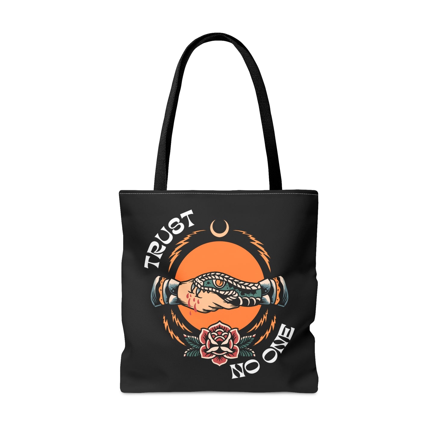 Trust No One Snake Bite Tattoo Tote Bag in Black / Vintage American Old School Traditional Tattoo Flash / Punk Rock Beach Shopping - Foxlark Crystal Jewelry