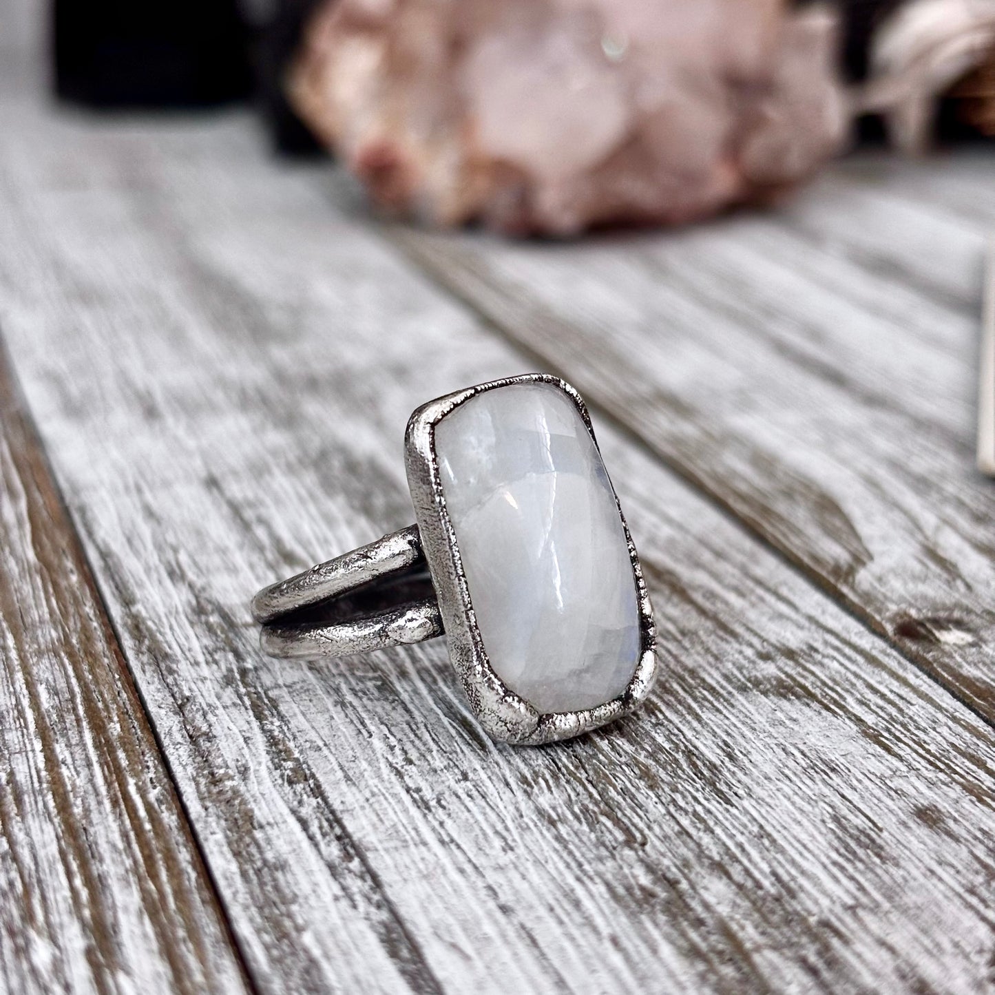 Rainbow Moonstone Ring Silver Size 8 / Foxlark Collection - One of a Kind