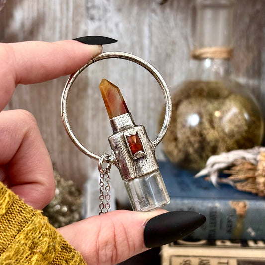 Garden Quartz and Orange Kyanite Crystal Necklace / Silver Rollerball Necklace