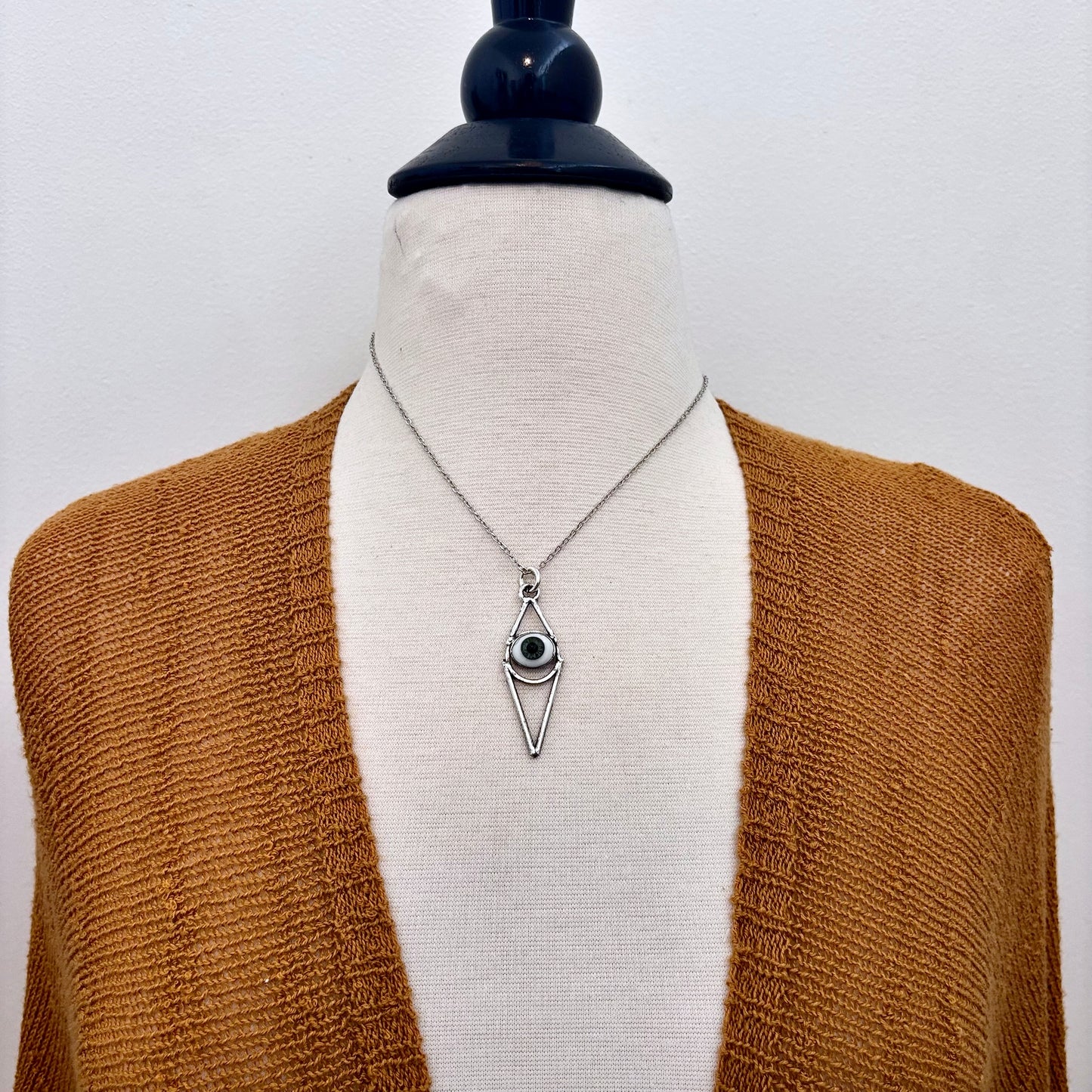 Moss & Moon Collection - Green Iris Glass Eye Necklace set Fine Silver /