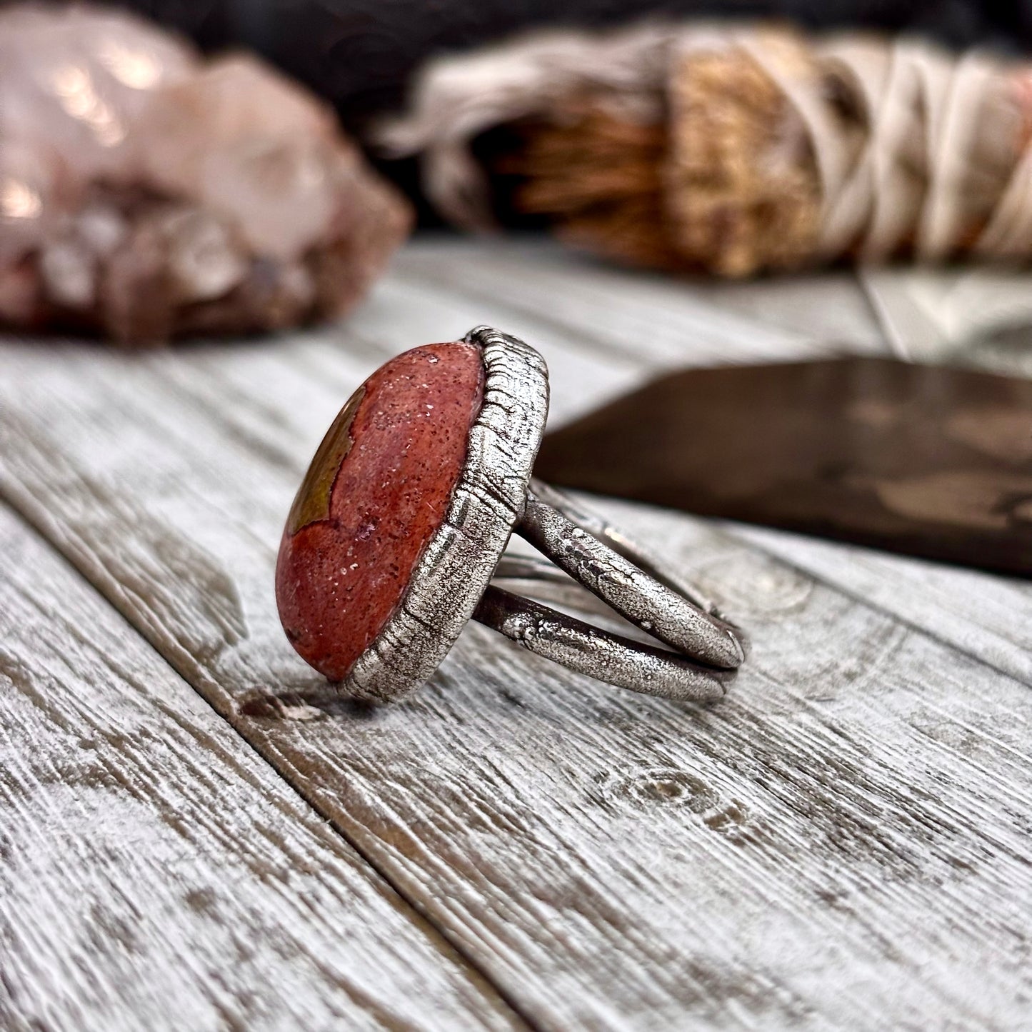 Fire Opal Crystal Ring Set in Fine Silver Size 7.5 / Foxlark Collection - One of a Kind