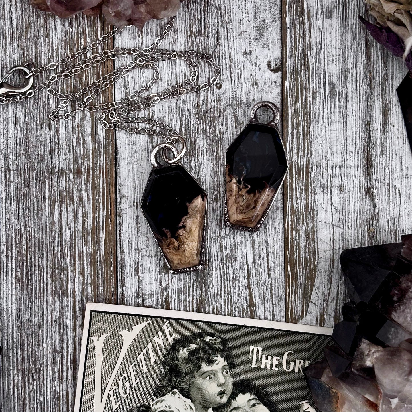 Fossilized Palm Root Coffin Necklace in Fine Silver / Foxlark Collection - One of a Kind