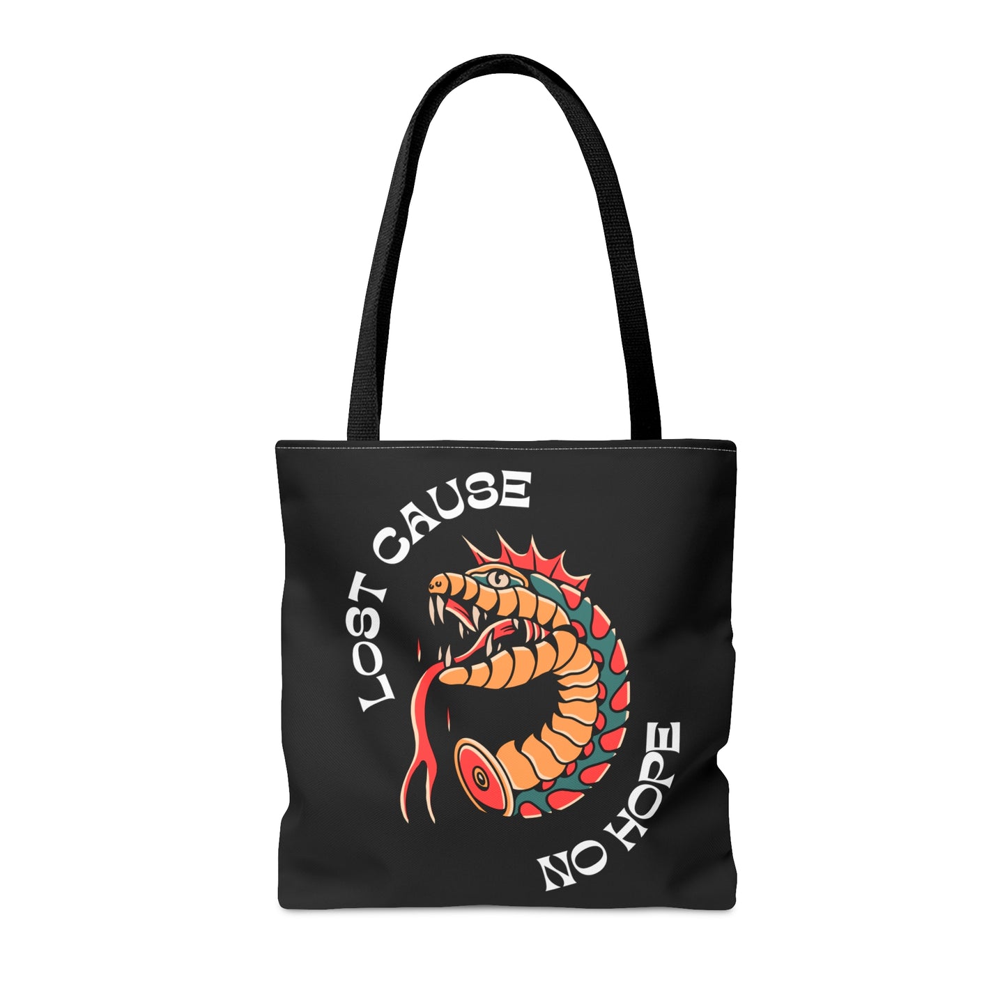 Lost Cause No Hope Snake Head Tattoo Tote Bag in Black - Foxlark Crystal Jewelry