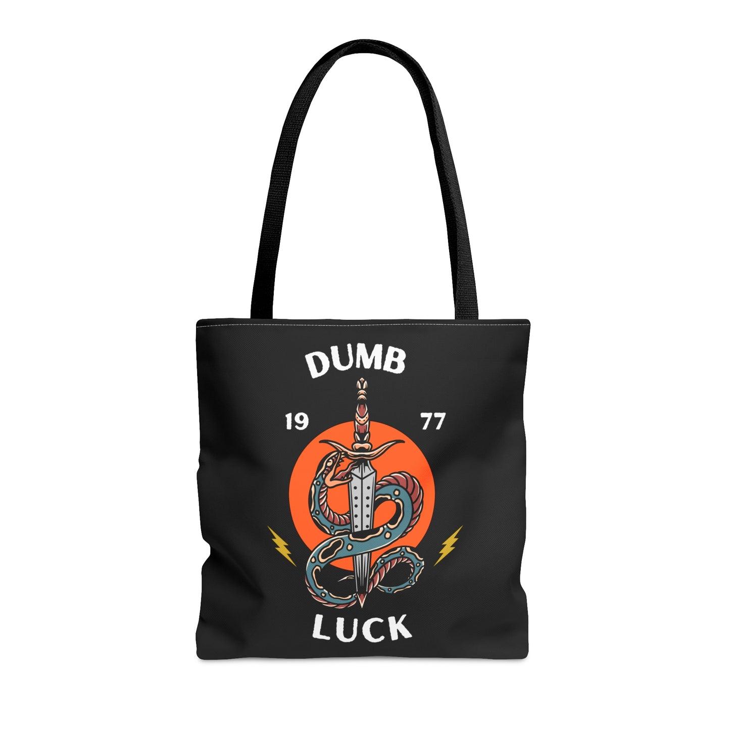 Dumb Luck Snake and Dagger Tattoo Tote Bag in Black / Vintage American Old School Traditional Tattoo / Punk Rock Alternative Beach - Foxlark Crystal Jewelry