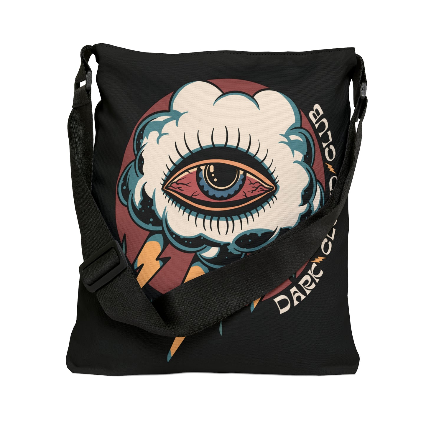 Dark Cloud Cloud Eye Lightning Tattoo Adjustable Tote Bag in Black / Vintage Old School Traditional Tattoo Flash / Punk Rock Shopping - Foxlark Crystal Jewelry