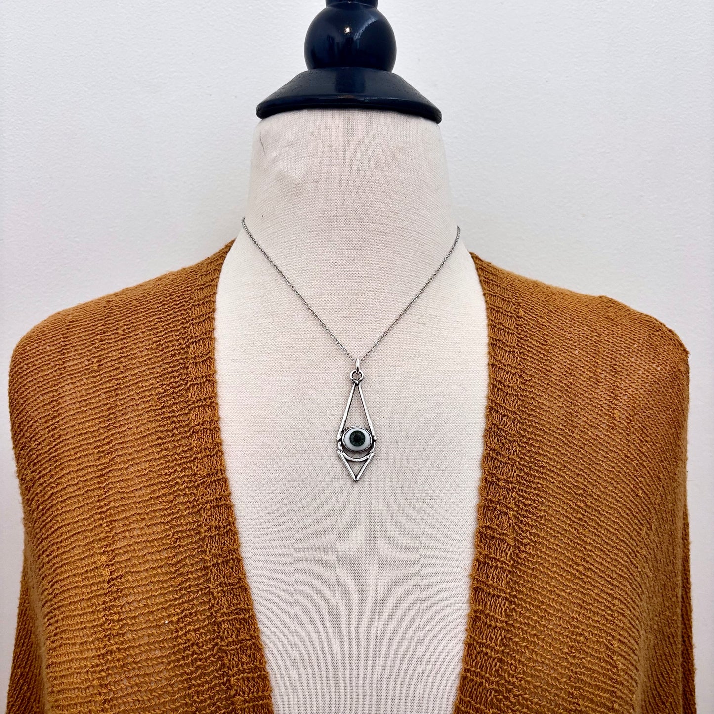 Moss & Moon Collection - Green Iris Glass Eye Necklace set Fine Silver /