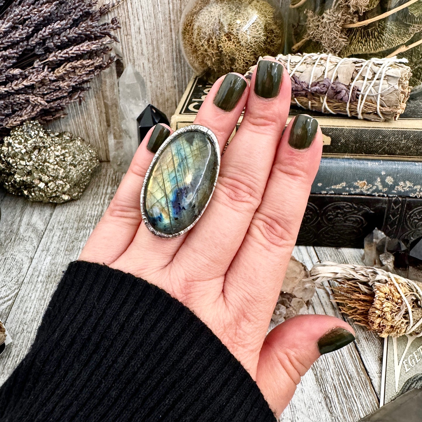 Labradorite Crystal Ring Fine Silver Size 6 / Foxlark Collection - One of a Kind