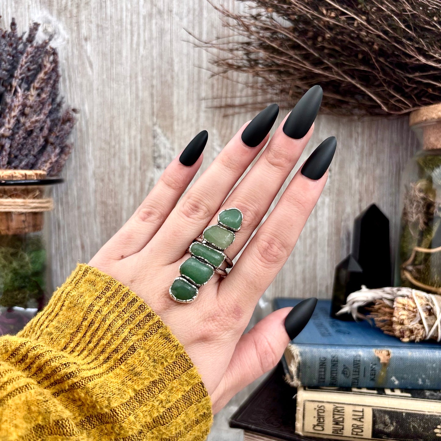 Multi Stone Aventurine Crystal Ring Set in Fine Silver Size 9 / Foxlark Collection - One of a Kind