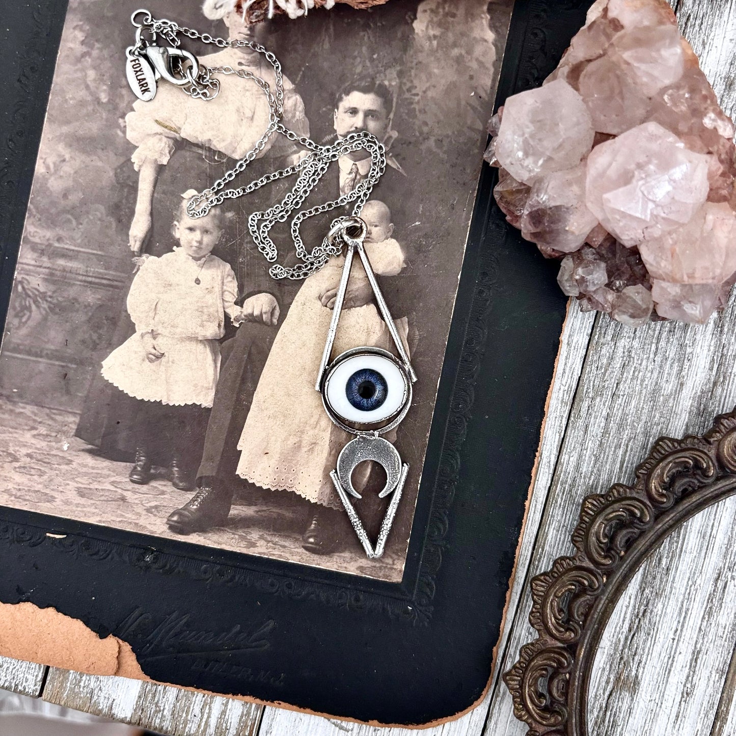 Moss & Moon Collection - Blue Iris Glass Eye Necklace set Fine Silver /