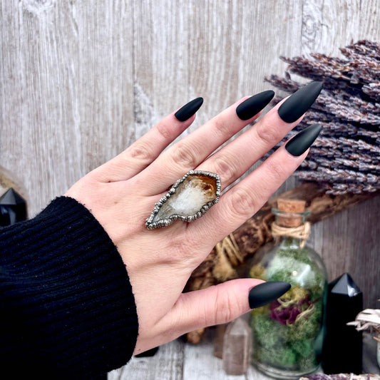 Raw Citrine Crystal Point Ring Set in Fine Silver Size 11 / Foxlark Collection - One of a Kind