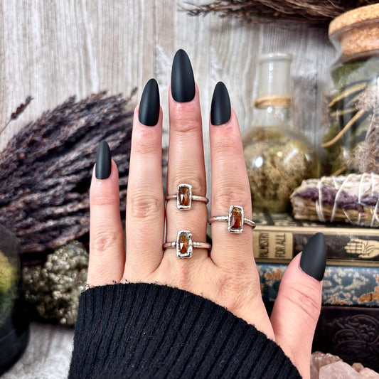 Orange Kyanite Ring Fine Silver Small Faceted Stone Ring Size 5 6 7 8 9 10 11 / Foxlark Collection