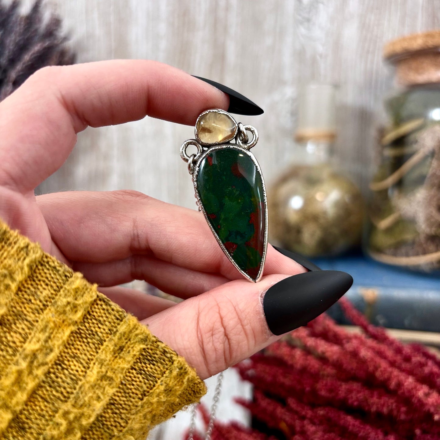 Multi Stone Citrine Bloodstone Necklace in Silver / Foxlark Collection