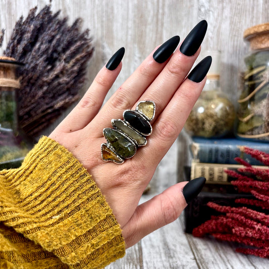 Multi Stone Citrine Obsidian Prehnite Smoky Quartz Ring In Silver Size 8.5 / Foxlark Collection