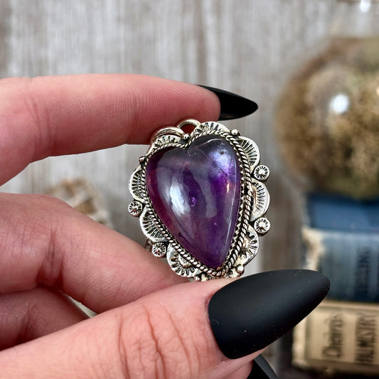 Amethyst Crystal Heart Necklace in Sterling Silver  -Designed by FOXLARK Collection