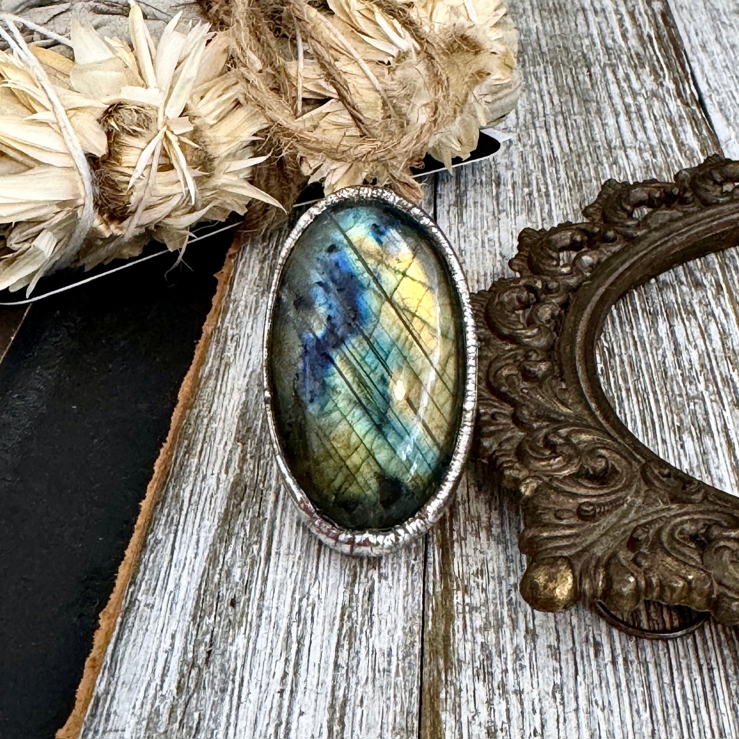 Labradorite Crystal Ring Fine Silver Size 6 / Foxlark Collection - One of a Kind