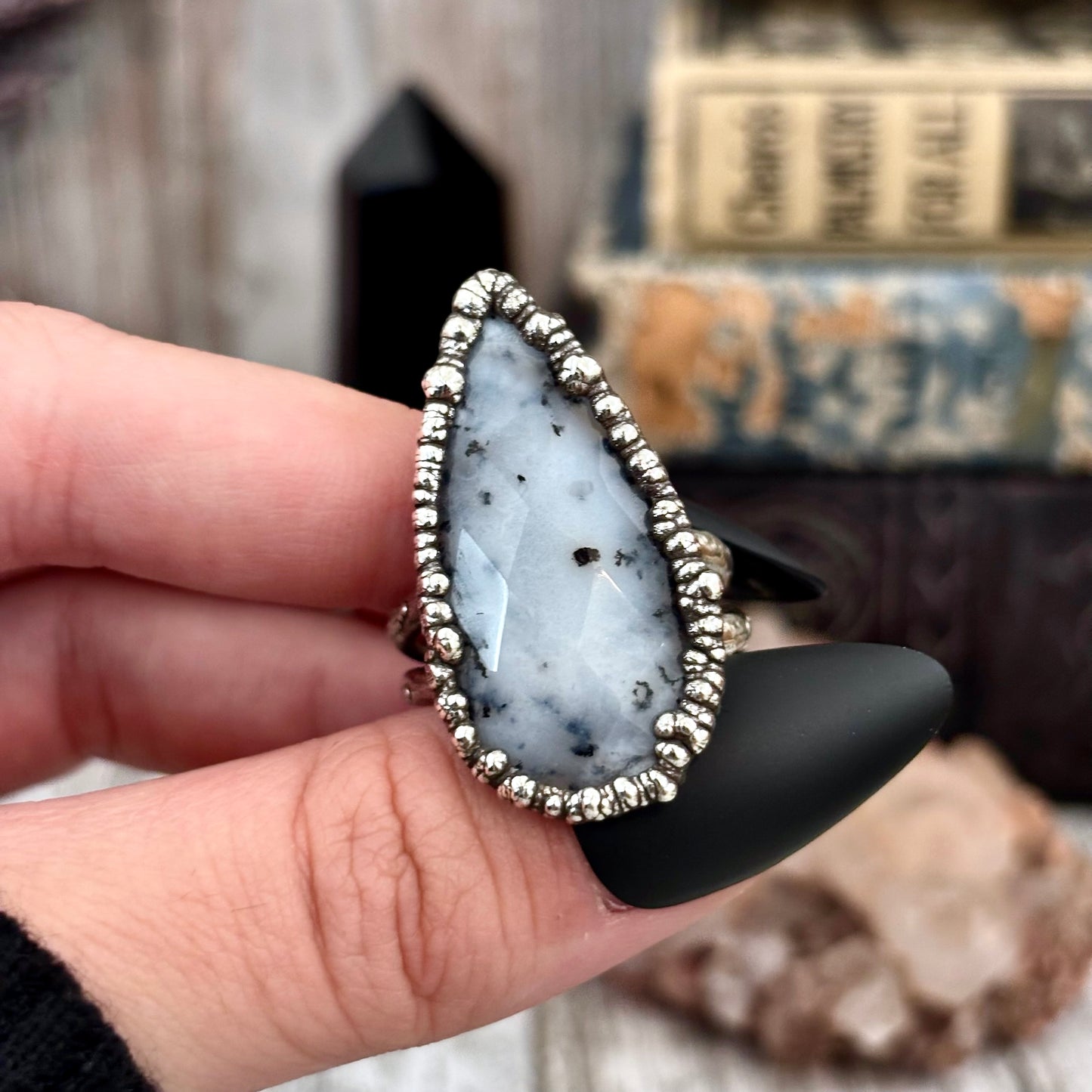 Dendritic Agate Crystal Ring Fine Silver Size 10 / Foxlark Collection - One of a Kind