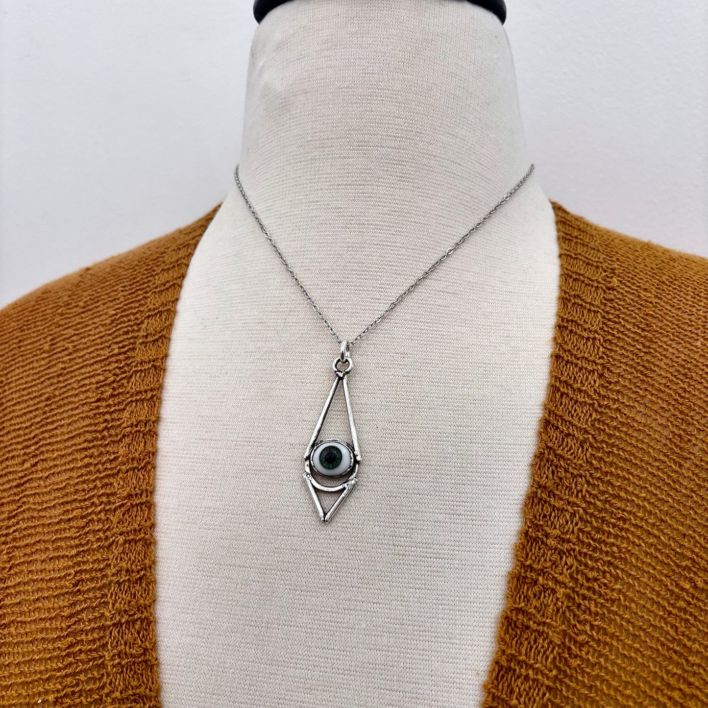 Moss & Moon Collection - Green Iris Glass Eye Necklace set Fine Silver /