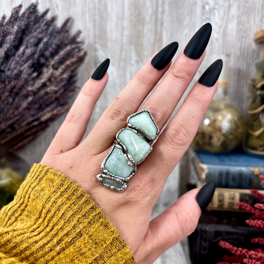 Multi Stone Aquamarine Clear Quartz Ring In Silver Size 8.5 / Foxlark Collection