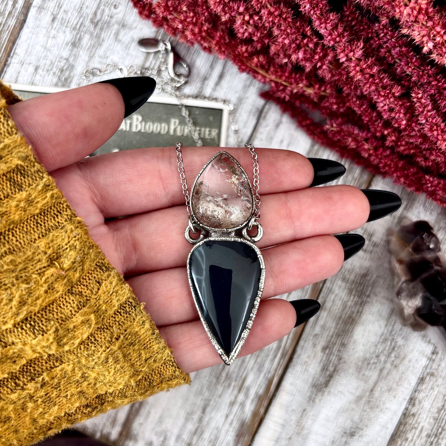 Multi Stone Garden Quartz Spiderweb Obsidian Necklace Silver / Foxlark Collection