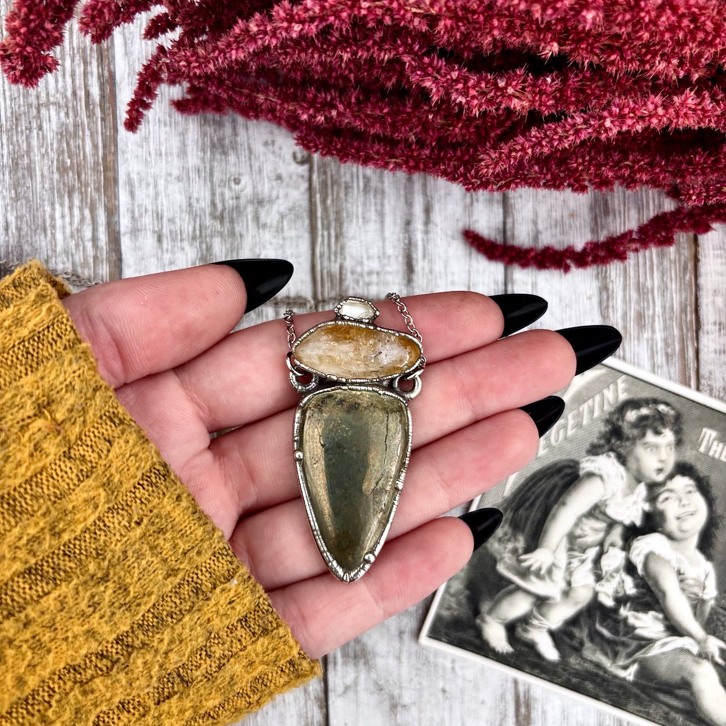 Multi Stone Herkimer Diamond Citrine Pyrite Necklace Silver / Foxlark Collection