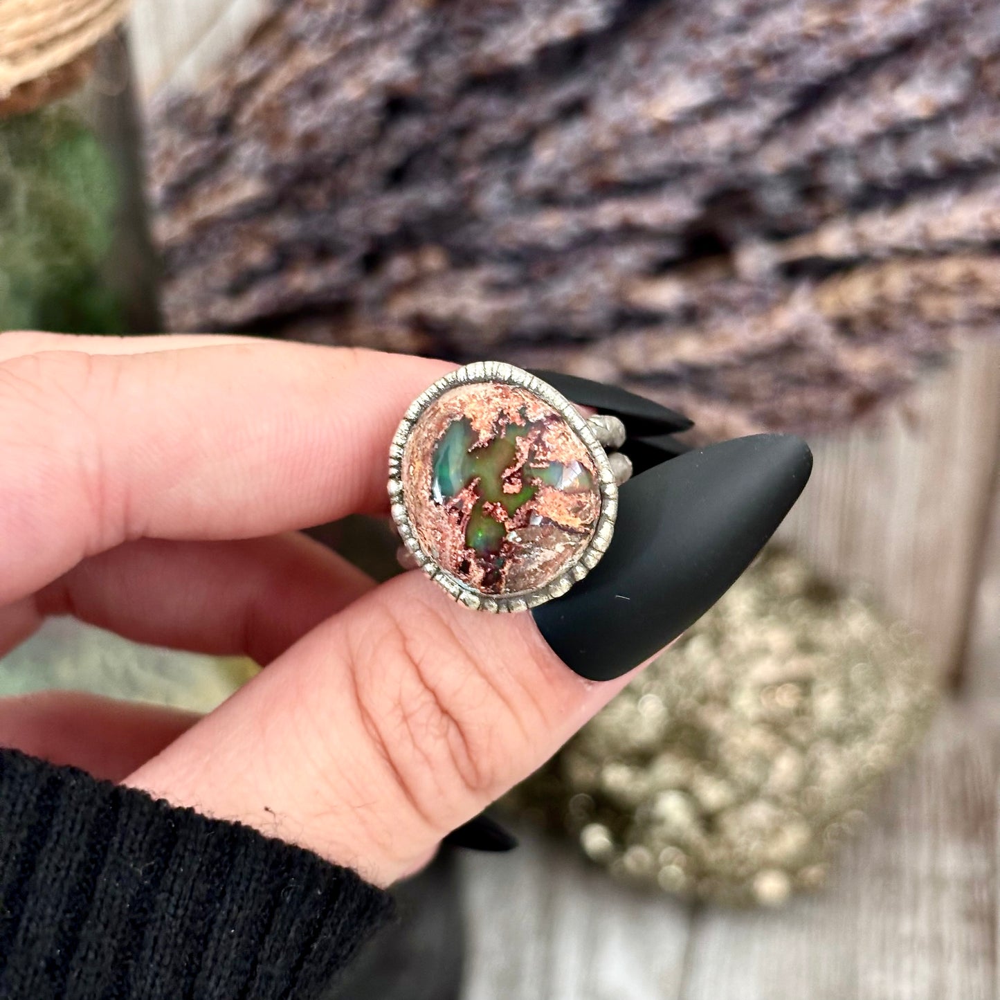 Fire Opal Crystal Ring Set in Fine Silver Size 7 / Foxlark Collection - One of a Kind