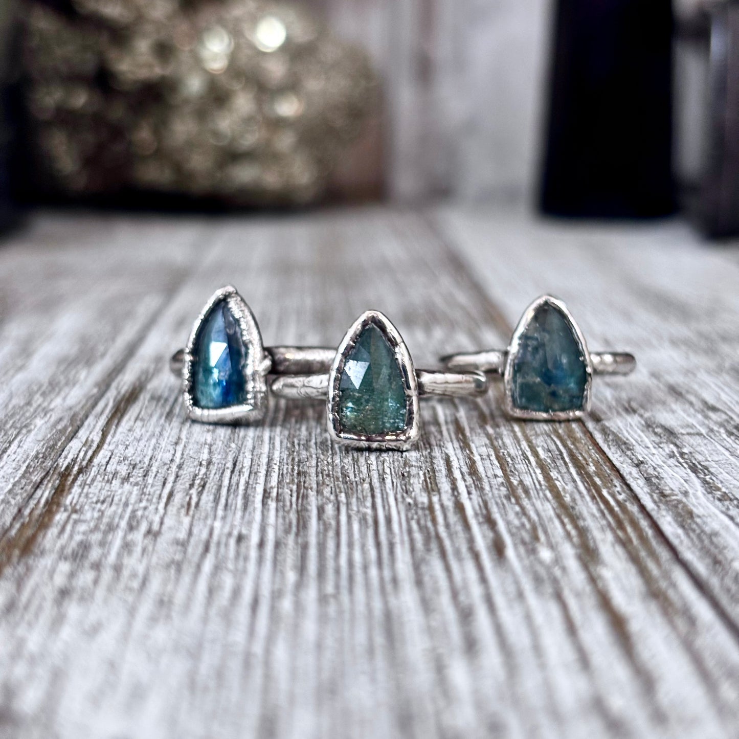 Blue Kyanite Triangle Ring Fine Silver Small Faceted Stone Ring Size 5 6 7 8 9 10 11 / Foxlark Collection