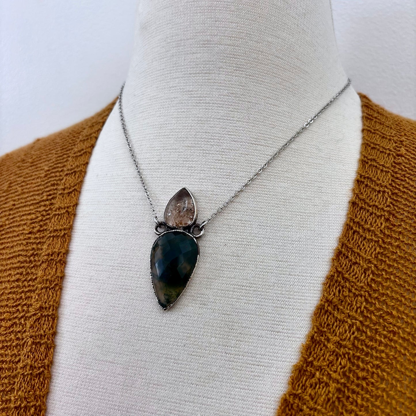 Multi Stone Garden Quartz Moss Agate Necklace Silver / Foxlark Collection