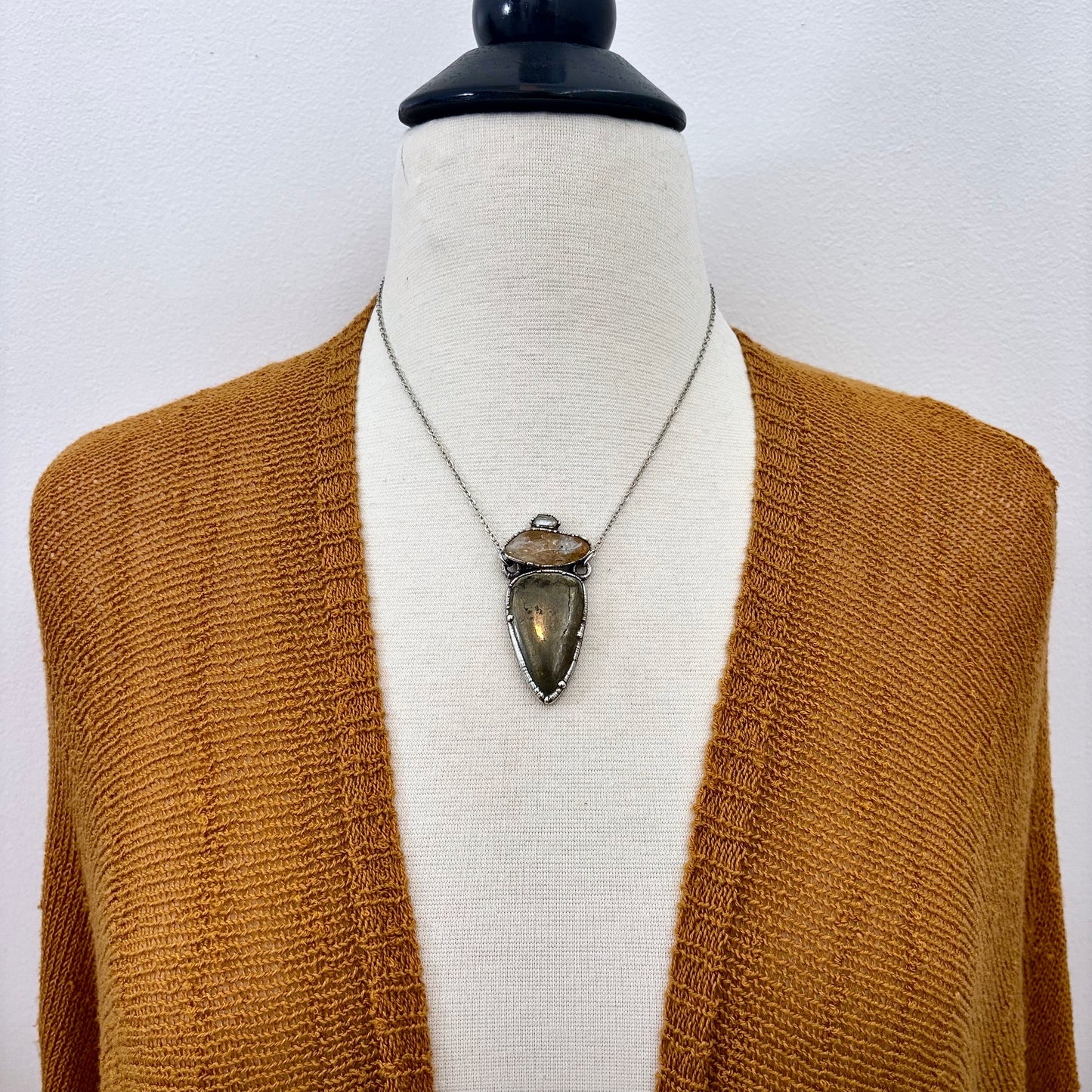 Multi Stone Herkimer Diamond Citrine Pyrite Necklace Silver / Foxlark Collection