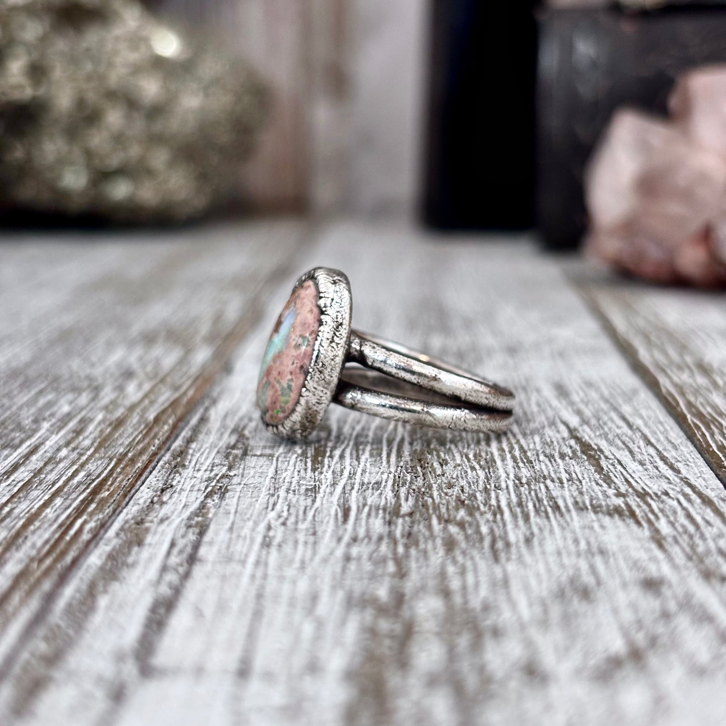 Fire Opal Crystal Ring Set in Fine Silver Size 7 / Foxlark Collection - One of a Kind