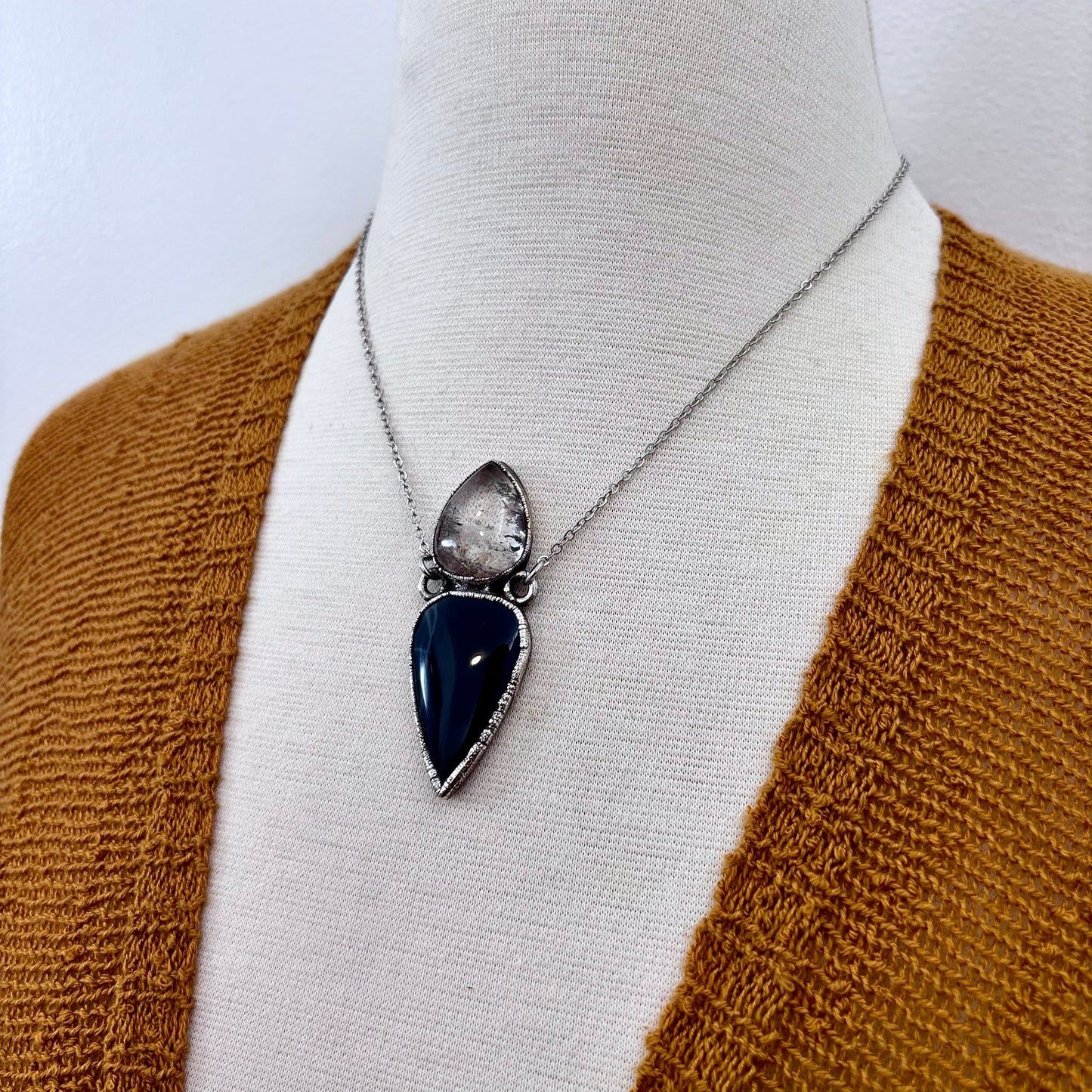 Multi Stone Garden Quartz Spiderweb Obsidian Necklace Silver / Foxlark Collection