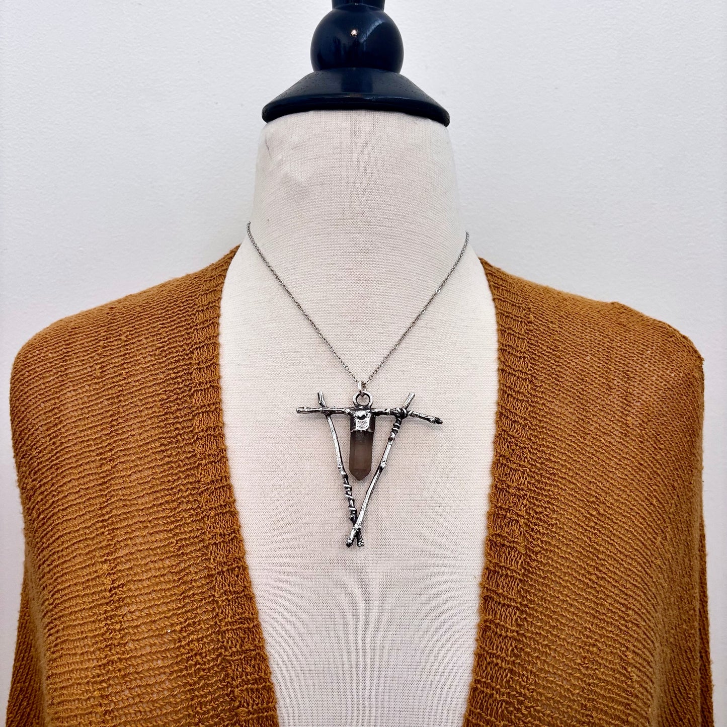 Raw Smoky Quartz Crystal Necklace in Silver / Sticks & Stones Collection