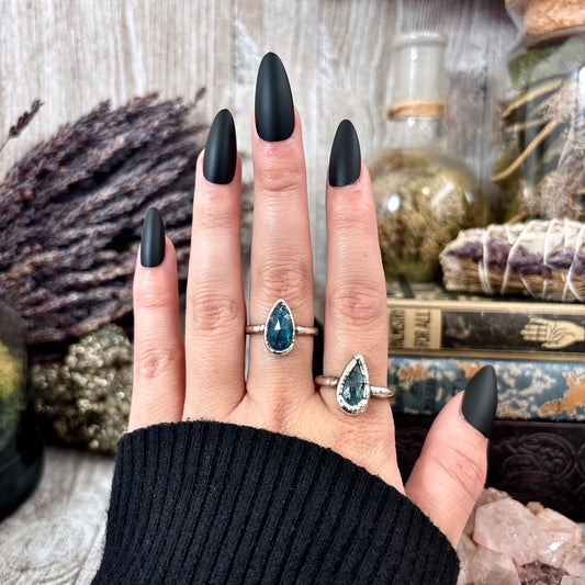 Blue Kyanite Teardrop Ring Fine Silver Small Faceted Stone Ring Size 5 6 7 8 9 10 11 / Foxlark Collection
